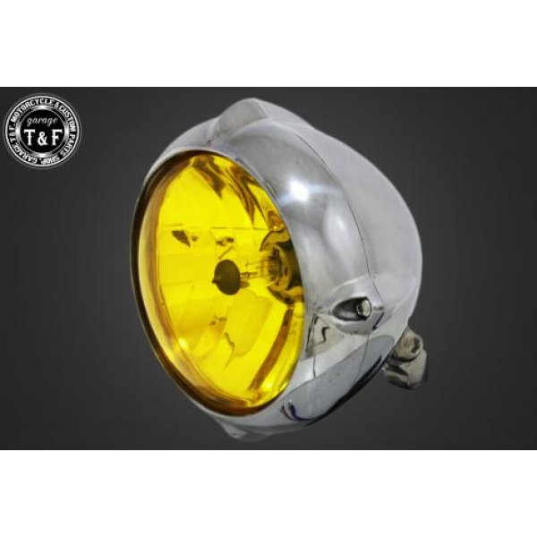 【New】 ガレージT&F 5.75in ビンテージヘッドライト(ポリッシュ)ユーロレンズ(イエロー)+ステーC SR400 4021319 HD店