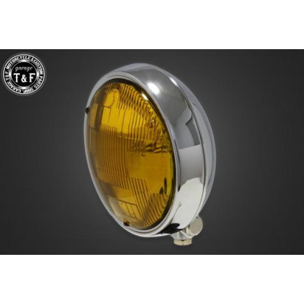 【New】 ガレージT&F 5.75in プレートヘッドライト メッキ/イエローレンズ+ステーC イントルーダーLC250 4022468 HD店