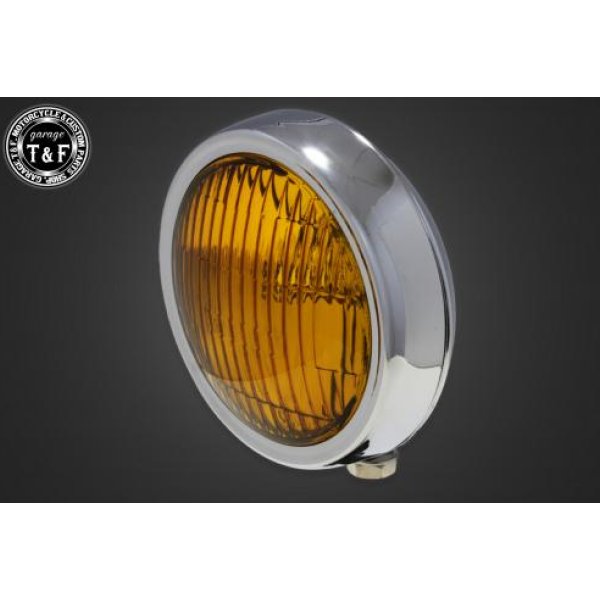 【New】 ガレージT&F 4.5in プレートヘッドライト メッキ/イエローレンズ+ステーD スティード400(VLS) 4022764 HD店