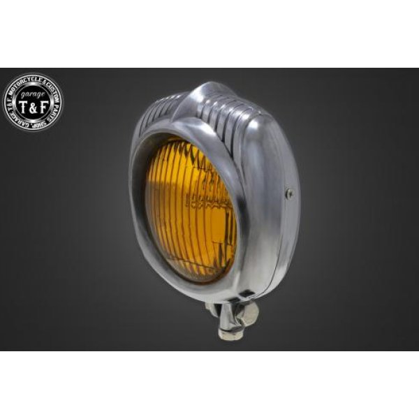 【New】 ガレージT&F エレクトロライン54レプリカヘッドライト(ポリッシュ)イエローレンズ+ステーA ビラーゴ250(S) 4022894 HD店