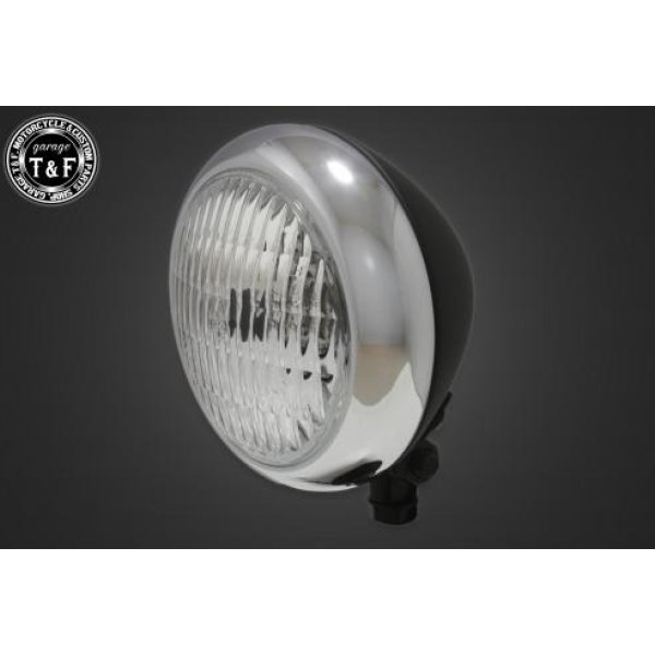 【New】 ガレージT&F 4.5in トラクターヘッドライト(メッキ/マットブラック)クリアーレンズ+ステーC SR400 4023179 HD店