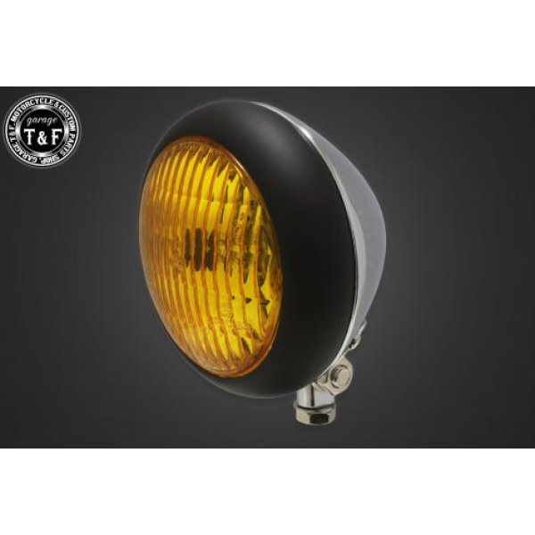 ガレージT&F 4.5in トラクターヘッドライト(マットブラック/メッキ)イエローレンズ+ステーH マグナ50 4023295 HD店