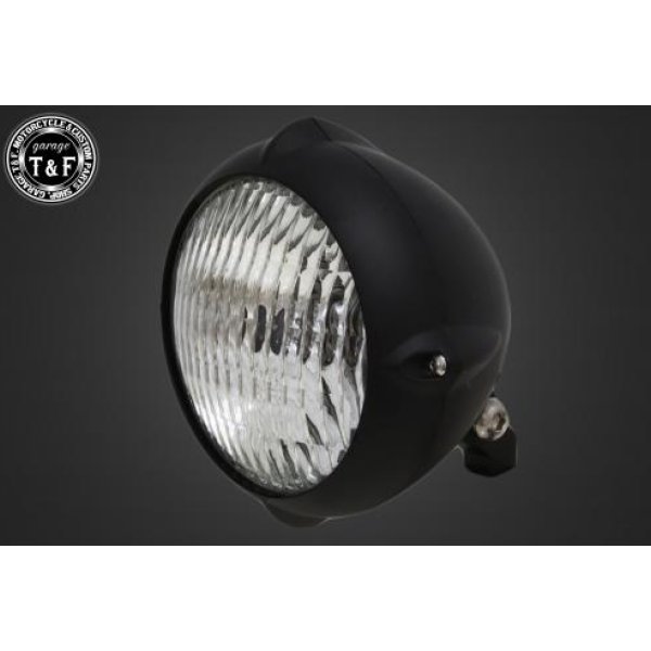 【New】 ガレージT&F 5.75in ビンテージヘッドライト(マットブラック)クラシックレンズ(クリアー)+ステーC SR400 4021209 HD店