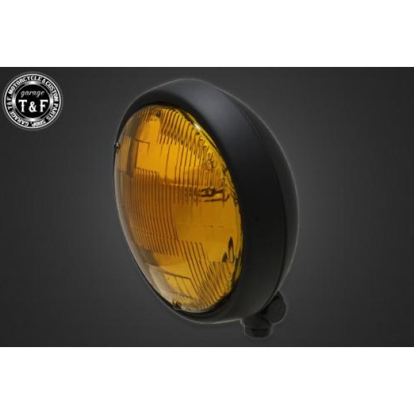 【New】 ガレージT&F 5.75in プレートヘッドライト(マットブラック)イエローレンズ+ステーA スティード400(VLS除く) 4022587 HD店