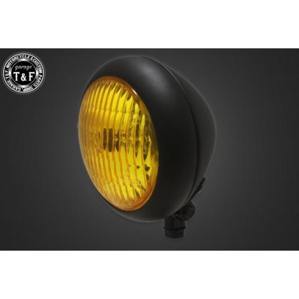ガレージT&F 4.5in トラクターヘッドライト(マットブラック)イエローレンズ+ステーC SR400 4023113 HD店