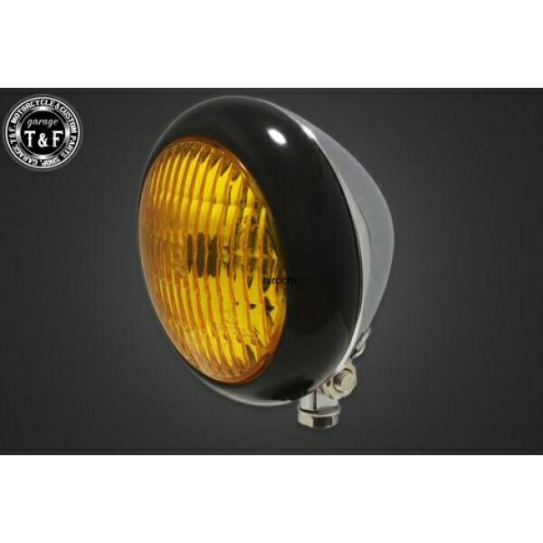 ガレージT&F 4.5in トラクターヘッドライト(ブラック/メッキ)イエローレンズ+ステーC SR400 4023245 HD店