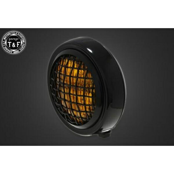 【New】 ガレージT&F 4.5in グリルヘッドライト(ブラック)イエローレンズ+ステーA スティード400(VLS除く) 4024018 HD店