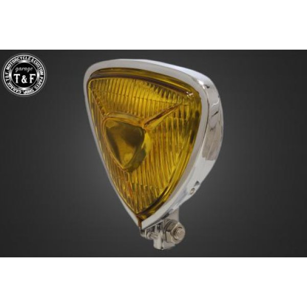 【New】 ガレージT&F ビンテージトライアングルヘッドライト メッキ/イエローレンズ+ステーC SR400 4021764 HD店
