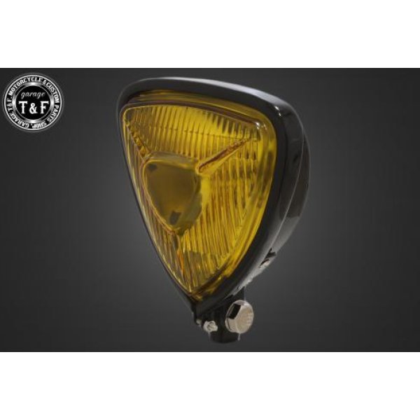 【New】 ガレージT&F ビンテージトライアングルヘッドライト(ブラック)イエローレンズ+ステーC SR400 4021808 HD店