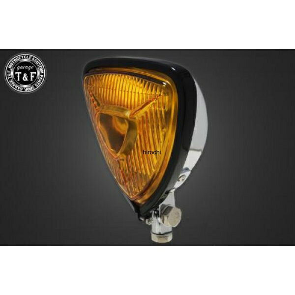 【New】 ガレージT&F ビンテージトライアングルヘッドライト(ブラック/メッキ)イエローレンズ+ステーK エリミネーター250V 4022379 HD店