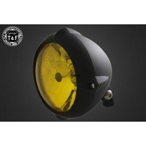 【New】 ガレージT&F 5.75in ビンテージヘッドライト(マットブラック)ユーロレンズ(イエロー)+ステーC SR400 4022057 HD店