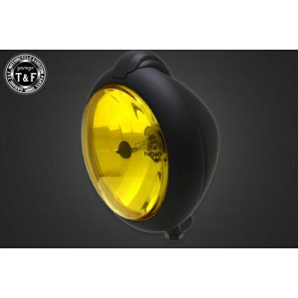 【New】 ガレージT&F 5.75in ユニティタイプヘッドライト(マットブラック)イエローレンズ+ステーC SR400 4022321 HD店