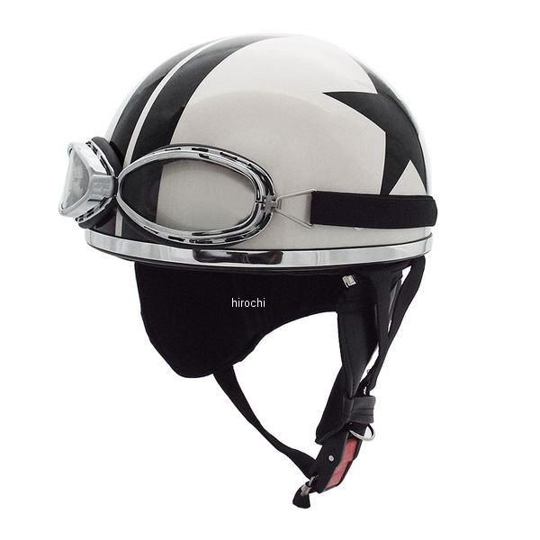 【メーカー在庫あり】 TNK工業 ゴーグル付きハーフヘルメット パールホワイト/スター DEEP FREE 58-60c..