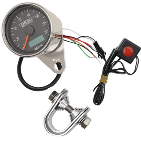 【USA在庫あり】 DRAG 電子スピードメーター、オド/トリップメーター付き(140MPH) 2.37インチ(60mm) ポリッシュ/黒 2210-0174 HD店