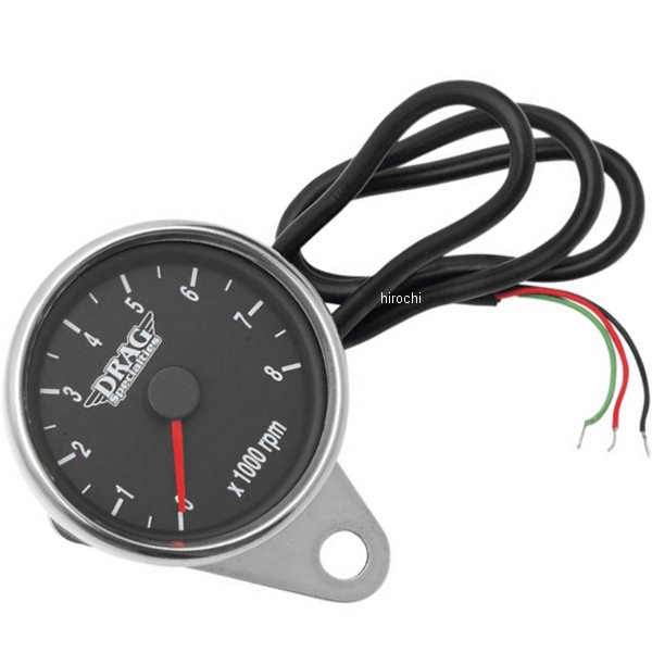 【USA在庫あり】 DRAG 2.4インチ 電子タコメーター 8000rpm ポリッシュ/黒/オリジナル針 2211-0031 HD店
