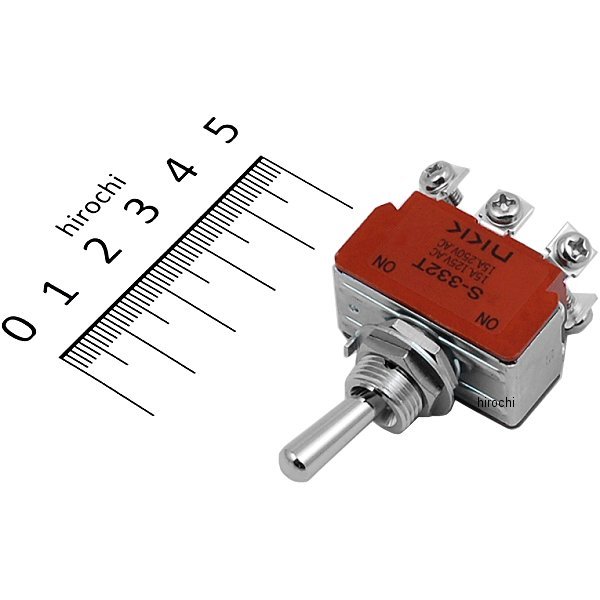 ・特殊な端子加締方式です。・特殊銀合金の接点を採用しています。・回路数:2極双投(6P)・機能動作:ON—ON・使用温度範囲:-10〜+70℃・取付穴寸法:φ12.5mm・ブッシングサイズ:M12・電流容量:誘導負荷(力率=0.6)AC125V-10A・電流容量:抵抗負荷AC125V15A、AC250V15A、DC30V15A・電動機負荷:AC125V200W・端子形状:ねじ・レバー：銅合金・ケース：メラミンフェノール樹脂・生産国 日本・JANコード ・質量 39.6gS-332T楽天 HD店　