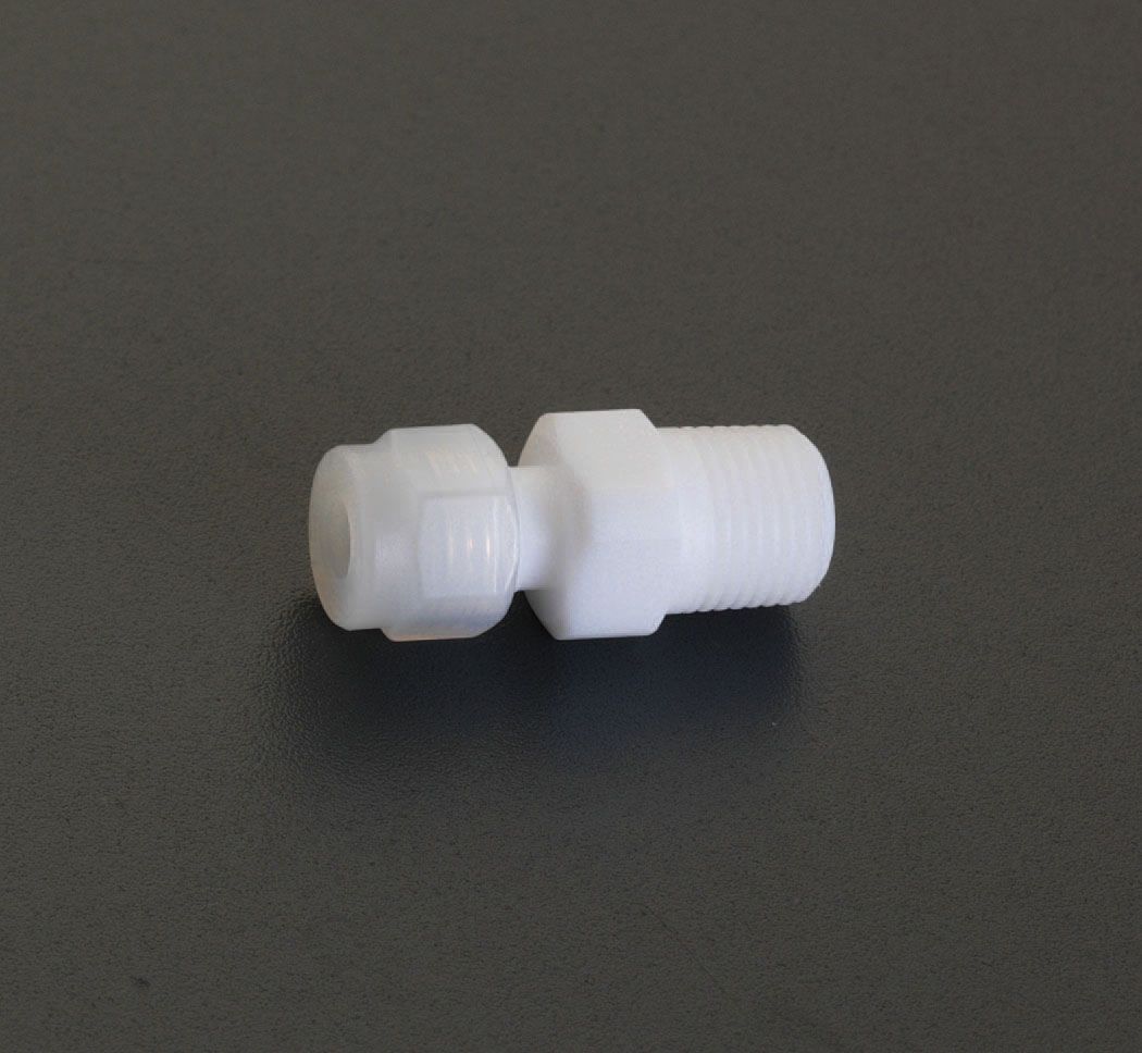 ●チューブサイズ:8mm●ねじサイズ:R（PT）3/8"●最高圧力（23°C時）:0.8MPa●材質:ボディ:フッ素樹脂（PTFE）、ナット:フッ素樹脂（ECTFE）●最高使用温度:100°C●適応チューブ:PFA・PTFEテフロン樹脂チューブ耐薬品性セッティングが簡単。(特殊工具を用いないで施工が可能、テーパー収縮シール方式)000012206423 HD　