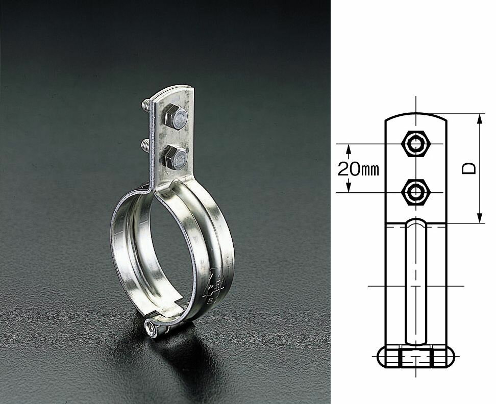 ●径称:20A●適合管外径:27.2mm●サイズ:D:45mm●材質:SUS304蝶番式立バンドステンレス鋼管(厚肉管)用SGP管使用の時は電気蝕防止の処理を行って下さい。000012013880 HD　