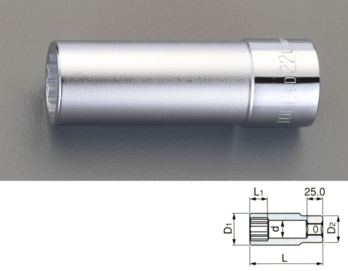 ●差込角…3/4インチ●対辺…24mm●サイズ…D1：34mm D2：34mm L1：17mm L(全長）：100mm d：20mm●重量…400g12角000012227131楽天 HD店　