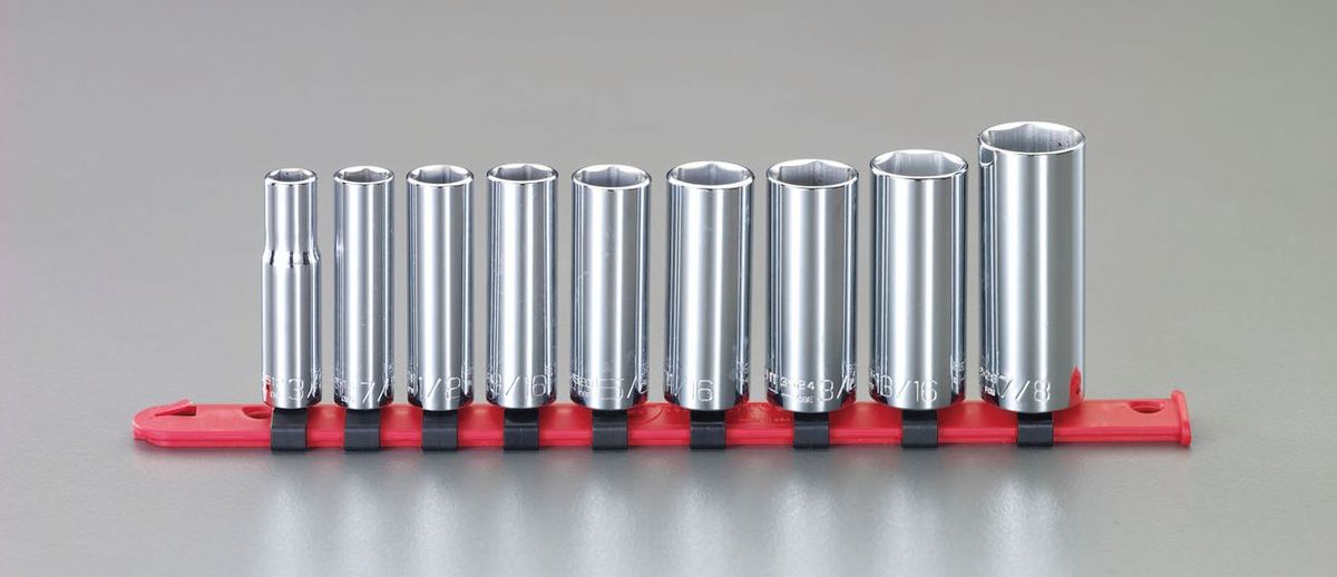 ●差込角…3/8”●対辺…3/8”・7/16”・1/2”・9/16”・5/8”・11/16”・3/4”・13/16”・7/8”●全長…63.5〜73mm●材質…スチール9個組ホルダー付000012098965楽天 HD店　