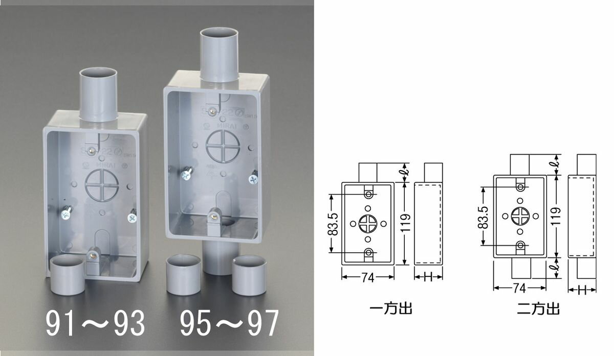 【メーカー在庫あり】 エスコ ESCO φ22mm 露出ボックス VE管用/1方向 グレー 000012091294 HD店