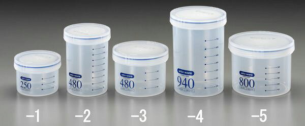 ●材質:ポリプロピレン●目盛単位:50ml●容量(ml):250●サイズ(mm):φ89×64(H)フタはねじ式密閉性を高めるシリコンゴム製パッキン抗菌仕様容器表面の目盛によって内容量の確認が容易です。000012208592 HD　