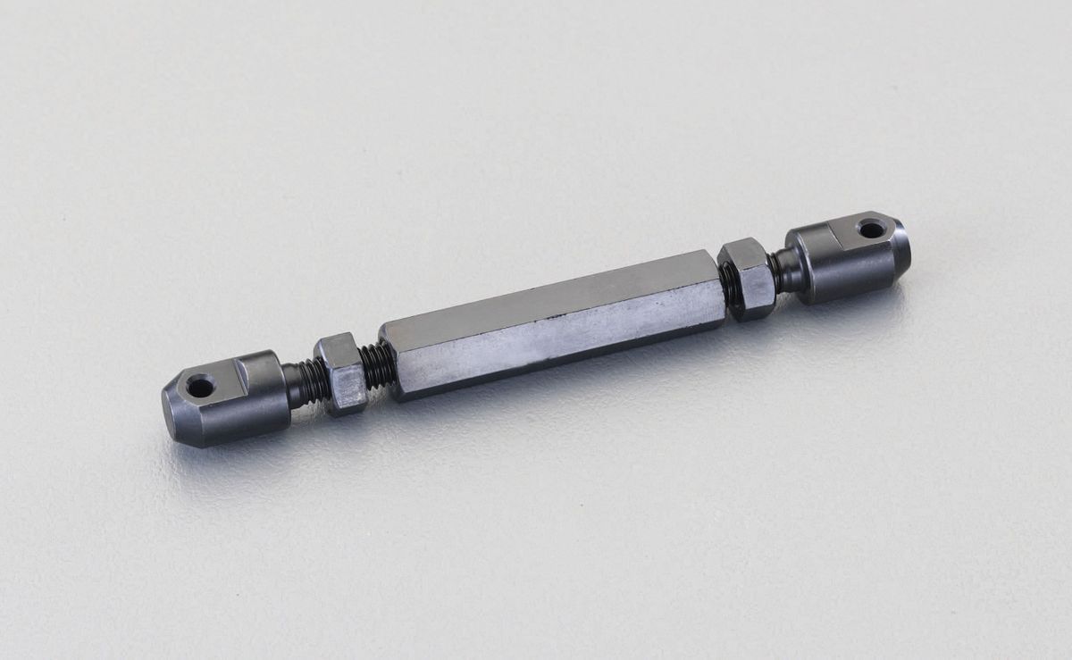 ●材質:ボルト:SCM435、ロング六角ナット:S45C、ナット:スチール●適合チェーン:＃25●ねじサイズ:M5●全長:74mm●調整幅:16mm右ねじ、左ねじタイプチェーンボルトのねじ込みでチェーンの張り調整ができます。RoHS対応品000012218215楽天 HD店　
