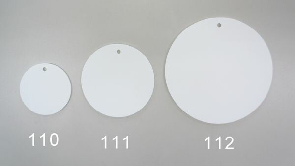 厚み：2mm穴径：4mm材質：エコユニボード(再生ポリプロピレン)サイズ(タテ×ヨコ)：φ50mm穴数：1入数：10枚文字の書き込みやステッカーなどの貼り付けに。EA956V-110楽天 HD店　