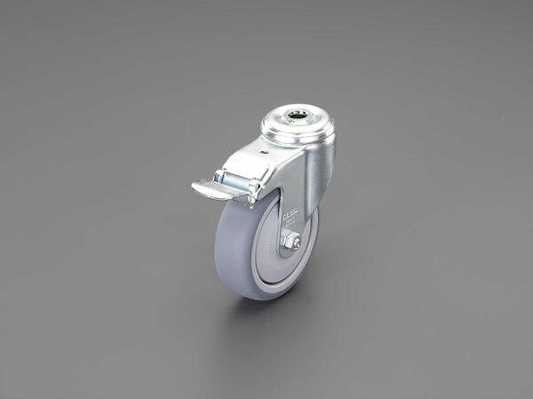 耐熱温度：-20〜60℃材質：金具：スチール、車輪：サーモプラスチックラバー(TPE)車輪径×幅：50×19mm全高：69mm耐荷重(kg)：50取付穴径(mm)：11ボールベアリング自在車輪、後ストッパー付EA986GF-705楽天 HD店　