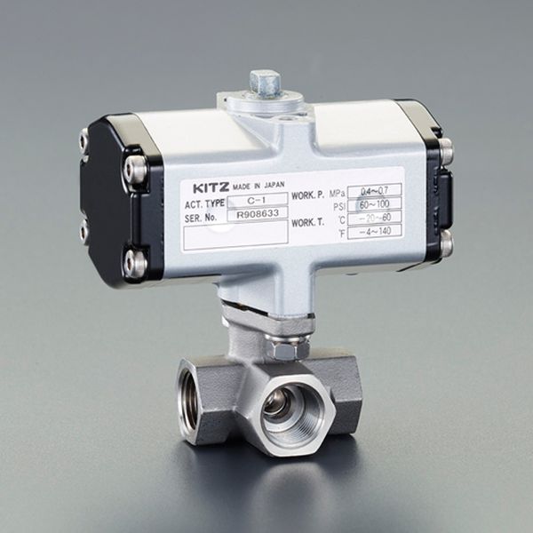 エスコ ESCO Rc 3/4" 空圧式三方ボールバルブ(ステンレス製) EA470BW-106 HD店