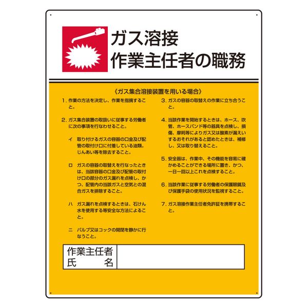 【メーカー在庫あり】 エスコ ESCO 600x450mm 職務表示板(ガス溶接作業-) 000012345677 HD店