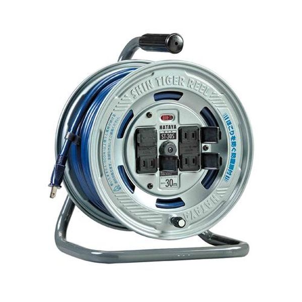 ●コード長…30m●重量…6.3kg●コンセント数…4個●コンセント定格…2P・15A・125V●許容電流…15A●電線仕様…VCT2.0m×2心●材質…円盤：鉄板●サイズ…275(W)×211(D)×340(H) mm●電線色…ネイビーブルー●電源パイロットランプ付●温度センサー(手動復帰型)付で、電線溶解や焼損事故を防止します。●防塵型コンセントキャップ付●どこでも目立つカラーコードタイプ●あらゆる業種に使い勝手のよい屋内用コードリール●漏電遮断器付EA815BS-4楽天 HD店　