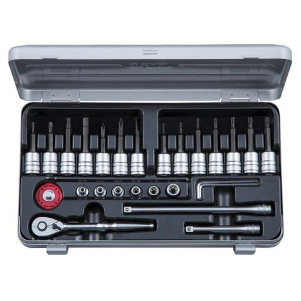 ●〈セット内容〉…26点●差込角…1/4”●トルクスビットソケット…T8・T10・T15・T20・T25・T27・T30●トルクスレンチ…E4・E5・E6・E7・E8・E10●ヘキサゴンビットソケット…対辺×全長(mm)3×54.5、4×54.5、5×59.5、6×59.5●(＋)ビットソケット…#1・#2●(−)ビットソケット…刃幅x刃厚(mm)6.0×1.0●ラチェットハンドル…125mm●エクステンションバー…75mm・150mm●クイックスピンナ…19.5mm●六角棒レンチ…2mm・2.5mm●ケースサイズ…W275×D150×H50mm●総重量(kg)…1.6●狭所での作業効率をアップ●専用樹脂成形トレイでビットとレンチ類を一括管理できます。●幅広い作業範囲に対応する充実のヘキサゴンレンチセットEA618NC-51楽天 HD店　