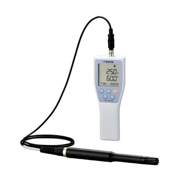 ●プローブセンサセット●測定範囲…（プローブセンサ使用時）温度：−20〜80℃、湿度：5.0〜95.0%RH（at0〜80℃）●分解能…乾球温度・湿球温度・露点温度：0.1℃、相対湿度：0.1%RH●測定精度…【温度】指示計精度：±0.2℃（at 0〜40℃）、±0.3℃（その他）センサー精度：±0.3℃（at 10〜50℃）、±0.5℃（その他）【湿度】指示計精度：±0.2%RH（at 0〜40℃）、±0.3%RH（その他）センサー精度：サブ画像「センサー測定精度(湿度)」参照●電源…単4電池×2本(付属)●サイズ…本体：65(W)×35(D)×168(H)mm、センサ：約φ15〜20×200(L)mm、プローブ：約φ15×90(L)mm＋φ20×110(L)mm●重量…指示計：約159g(電池含む)センサー：約68g●コード長…約1500mm●材質…指示計・ブローブ部：PC樹脂コード部・コネクタ部：PVC●付属品…本体：取扱説明書、、ネックストラップセンサー：試験成績書1部、取扱説明書●表示サンプリング…約1秒●表示機能…オートパワーオフ、通信マーク、手動記録No.、時計、ローバッテリーマーク、各設定における設定値表示●使用環境…−10〜60℃、　80%rh以下（結露なきこと）●保管環境…＋10〜60℃（結露なきこと）●電池寿命…約1000時間（無線OFF時）※無線ON、自動送信間隔10秒のときは約900時間●無線規格…Bluetooth4.2　技適番号：201-190835●通信距離…見通し約30m※使用環境により通信距離は変わります●センサー…温度：サーミスタ湿度：静電容量式湿度センサ●注意…※EA742GK-1Aは電波法適合製品です。日本国内専用で海外でのご使用はできません。電波の通信状況は環境によって変動します。電波状況を確認したときに状態が良好でも通信を保証するものではありません。周囲の環境等の変化により通信が失敗することがあります。●コンピュータールーム、工場内、研究室等の環境測定に●無線通信（Bluetooth）を使用して、記録中の測定値、または本体に記録済みのデータをパソコンへ無線で送信します。パソコン1台で、複数台の本体から測定値の受信が可能です。通信距離は、遮蔽物のない見通しの良い直線で約30mです。●測定値を無線で送信でき、離れた場所からパソコンで受信し、測定値を確認する事ができます。●測定値を本体にメモリし、のちに専用ソフトウェアでデータを回収して、表計算ソフトへデータ変換する事ができますEA742GK-1A楽天 HD店　