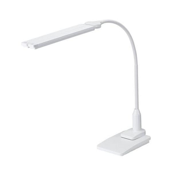●セード(mm)…323●アーム長(mm)…約540mm●カラー…ホワイト●電源…AC100V●電球…6W昼光色LED（交換不可）●明るさ…830ルーメン●サイズ(W×D×H)mm…ヘッド：約60×15×275ベース：約125×24×180全体：125×620×341●重量(g)…約870●コード長…約1.5m(中間スイッチ含む)●取付クランプ厚み…約15〜40mm●材質…ABS●灯数…LED2灯●照度…3,100lux●設計寿命…約25,000時間●調光機能…有り●消費電力…13.2W●スイッチ…タッチセンサースイッチ/ 一括OFFスイッチ●付属品…ACアダプタ●定格出力…DC12V 1.0A●定格電圧…AC100〜240V●定格周波数…50/60Hz●適合規格：LED卓上スタンド　照度JIS：AA形　(100％点灯時)●LED点灯部が2灯！●どちらも約90°可動するので照らしたい場所をより広く明るく照らすことができます。●LEDは3段階調光！●2灯のLEDをそれぞれお好みの明るさに調光可能！●LED点灯部のタッチセンサーで簡単操作。●更に一括OFFスイッチも搭載で更に便利にお使いいただけます。●ベースを取り付けると卓上ライトとして使用できます。EA761XB-19楽天 HD店　