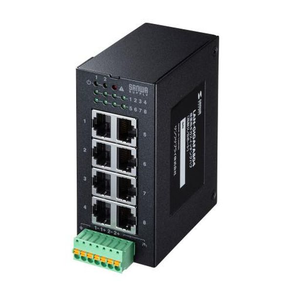 ●ポート数…8ポート●準拠規格…IEEE802.3(10BASE-T)、IEEE802.3u(100BASE-TX )、IEEE802.3ab(1000BASE-T)、IEEE802.1p(QoS)IEEE 802.3az Energy Efficient Ethernet●接続方式…1000BASE-T/100BASE-TX/10BASE-T（RJ-45）●サイズ…45（W）×75（D）×100（H）mm●重量…約336g●適合規格…FCC Part 15 Class AVCCI Class AICES-003EN 50121-4EN 55032EN 61000-4-2（ESD）EN 61000-4-3（Radiated RFI）EN 61000-4-4（Burst）EN 61000-4-5（Surge）EN 61000-4-6（Induced RFI）EN 61000-4-8（Magnetic field）EN 61000-6-2EN 61000-6-4●アクセス方式…CSMA/CD●スイッチング方式…Store＆Forward●最大伝送速度…1000Mbps（1000BASE-T）●ポート構成…1000BASE-T/100BASE-TX/10BASE-T（RJ-45）×8ポート●カラー…ブラック●ジャンボフレーム…対応（12Kbytes）●バッファメモリ…1.5 Mbytes（各ポートに動的割り当て）●MACアドレステーブル…4K●消費電力…最大/5.55W●動作環境…使用時温度/-10〜60℃、使用時湿度/5〜95％（結露なきこと）保管時温度/-40〜85℃、保管時湿度/5〜95％（結露なきこと）●通信モード…フルデュプレックス/ハーフデュプレックス●フローコントロール制御…有●スイッチファブリック…16Gbps●最大パケット転送能力…11.9Mbps●フィルタリング速度…1488000パケット/秒（1000Mbps）、148800パケット/秒（100Mbps）、14880パケット/秒（10Mbps）●AutoMDI/MDI-X…対応●オートネゴシエーション…対応●電源…ターミナルブロック●入力電圧…DC12〜48V（冗長電源）※1系統だけの電源入力でも動作可能。2系統入力することで冗長電源に対応可能。●筐体材質…メタル●対応DINレール…対応（35mm）●ファン仕様…静音ファンレス●MTBF…3,093,836時間（25℃） / 582,648時間（60℃）●VCCI規格…VCCI Class A●防塵規格…IP40●リレー出力…電源2系統入力時にON※リレー出力に接続する装置は0.5A DC30V以下でご使用ください。●電源逆極性保護…対応●過電流保護…対応●セット内容…本体、DINレールマウント（出荷時取付済）、プラグ端子台×1、取扱説明書●限られたスペースの過酷な環境で簡単に導入できるように設計された、産業用アンマネージドギガビットイーサネットスイッチングハブです。●耐久性動作温度が−10〜60℃に対応しており制御盤などでの使用に最適です。EA764BY-68楽天 HD店　