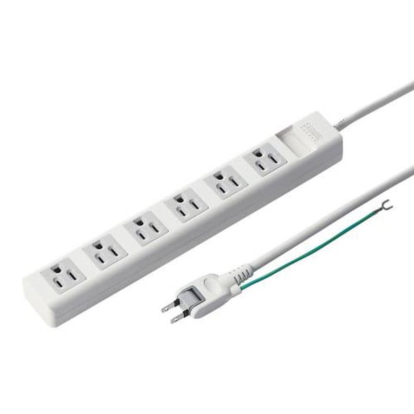●コンセント…接地3P×6口●コード長…2.5m●定格…15A・125V（1500W）●プラグ…2P(スイング式・絶縁キャップ付・アース線付)●サイズ…295×45×29.6mm●コード…VCTF 1.8スケア（SQ）×2心、0.75スケア（SQ）×1心（アース）仕上がり外形寸法：約直径8.5mm●材質…ケース：難燃性ABS樹脂差込口：ユリア樹脂●重量…585g●使用地域…日本国内のみ。日本以外ではご使用いただけません。●認証…電気用品安全法(PSE)技術基準適合品●裏面にマグネットが付いているので、スチール机などに仮固定することができます。●保護被覆付きで、断線しにくい丈夫なコードを使用しています。●差込口にユリア樹脂材を使用し、熱に強い構造になっています。●2Pアースコード付きスイングプラグです。●プラグ根本にはトラッキング火災予防に有効な絶縁キャップが付いています。●ゴミが少なく環境に優しい簡易袋パッケージです。EA815GM-283楽天 HD店　