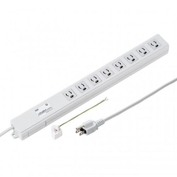 ●コンセント…3P(抜止)×8口●コード長…2m●定格…15A・125V(合計1500Wまで)●プラグ…3P（3P→2P変換アダプタ付き）●コード…VCTF　2.0スケア（SQ）×2心、0.75スケア（SQ）×1心（アース）仕上がり外形寸法　約直径8.5mm●バリスタ電圧…470V●制限電圧…775V(50A)●サージ耐量…5500A(2回)●サイズ…504(W)×54(D)×40(H)mm●ノイズフィルタ特性…0.5〜10MHzで30dB以上・電源ライン間ノイズ（ノーマルモード）・電源ライン-アース間ノイズ（コモンモード）●仮固定穴間隔…492mm●使用地域…日本国内のみ。日本以外ではご使用いただけません。●認証…電気用品安全法（PSE）技術基準適合品●ノイズフィルタ、マグネットが付いた抜け止めタップです。3P・8個口・2m。●電源ノイズフィルタを内蔵したライン型タップです。●雷サージ吸収素子（バリスタ）を内蔵し、雷サージから接続機器を守ります。●過大な雷サージ侵入時、バリスタの破損を防ぐヒューズ入りです。（LEDによる動作表示）●抜け止めの差込口ですので、不意のプラグ抜けがなく安心して使用できます。●スチール机などに簡単に取付けできるマグネット付きです。●プラグは3P（接地付き）プラグで3P→2P変換アダプタ付きです。●アース接続ができる、アース端子付きです。●壁にネジなどで仮固定することができるフック穴付きです。●差込口には熱に強いユリア樹脂を採用し、ケースは二重成型の安全設計です。EA815GM-346楽天 HD店　
