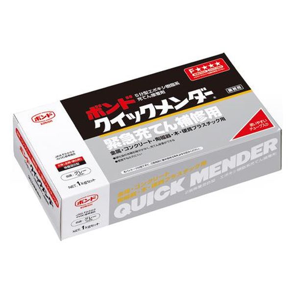 ●内容量…1Kg●使用温度範囲…10〜35℃●色…灰●硬化時間…15分（20℃）●可使時間…5分（20℃）●材質…エポキシ樹脂系●用途…金属・コンクリート・ブロック・タイル・陶磁器・木の接着・充てんに各種タイルのはがれ補修ノンスリップのはがれ補修ポストや表札の接着各種の家具や建具のガタつき修理外壁や石材部分のカケ・割れ●2液混合型●5分硬化開始●充てん性●高接着性●高強度●耐久性●JAIA F☆☆☆☆●4VOC基準適合カタログ訂正内容:硬化時間は塗料や接着剤が実用可能な状態にまで固まる時間のことを指します。※完全硬化時間とは異なります。EA934KA-1B楽天 HD店　