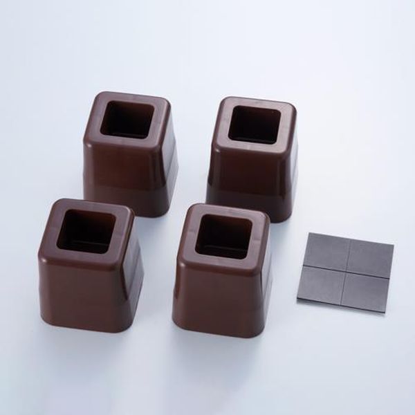 ●適用サイズ(mm)…角足：細い足用の穴35×35以下、太い足用の穴58×58以下丸足：細い足用の穴35以下、太い足用の穴65以下●入数…4個●材質…PP●耐荷重…100kg●サイズ…75×75×80mm●重量…62g（1個）●カラー…ブラウン●1段使用で4cmアップします。テーブルの高さをあげて正しい姿勢に。在宅ワーク時の作業がはかどります。●2セット重ねて8cmアップも可能です。●脚の太さによって上・下の穴を使い分けられます。●すべりどめゴムシート4枚付●【ご使用方法】(1)テーブルの脚を差し込む側の内側の底に、付属のすべり止めゴムシートを貼ってください。(2)本品をテーブルの各脚にはめこみます。(3)4cm上げる時は各1個ずつを真直ぐにゆがみのないようにはめ込みます。(4)8cm上げる時はさらに1組お求めいただいて各2個お使いください。●日本製●座卓の各脚にEA979DG-100楽天 HD店　