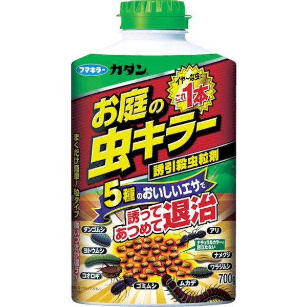 ・お庭のイヤな虫にこれ一本で効果を発揮します。・5種類の食材をブレンドしたエサで強力に引き寄せます。・少ない量でもしっかりと効果を発揮します。・まいても目立ちにくいです。・春から秋の虫に効きます。・ヨトウムシを含む13種類の害虫の駆除。・ナメクジやムカデ、ダンゴムシなどの駆除。・内容量(g)：700・生産国 日本・JANコード 4902424442434・質量 810g442434楽天 HD店　