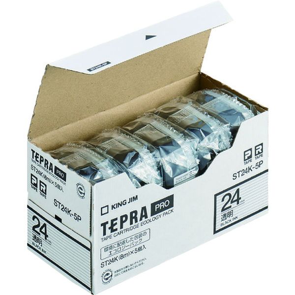 【メーカー在庫あり】 ST24K5P JIM 【純正】「テプラ」PROテープ 24mm エコパック(5個入り)/透明ラベル/黒文字 長さ8m ST24K-5P HD店