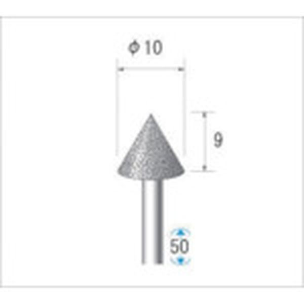 ・精密研削から外径研削粗加工まで高い研削性と耐久性を発揮します。・粒度(#):130・最高使用回転数(rpm):55000・刃径(mm):10・刃長(mm):9・軸径(mm):3・全長(mm):50・形状:テーパー・砥粒:ダイヤモンド・先端角(°):60・生産国 日本・JANコード ・質量 10g12416 HD　