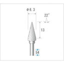 【メーカー在庫あり】 チタンコート超硬カッター テーパー型 シングルカット φ6.3×12.7×軸φ3 22° 21297 HD店