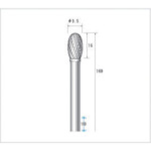 ・軸長が長く奥行きのある加工に適します。・最高使用回転数(rpm):10000・刃径(mm):9.5・刃長(mm):16・軸径(mm):6・全長(mm):169・形状:楕円(ダブルカット)・生産国 日本・JANコード ・質量 53g26632 HD　