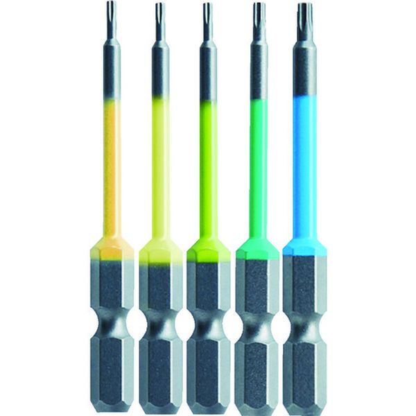 ・ヘクスローブドライバービットの精密サイズセットです。・サイズを色で識別できます。・電動ドライバー装着時に塗装部分が邪魔にならない両端部非塗装です。・刃先：T4/T5/T6/T8/T10・全長(mm)：65・シャンク径(mm)：6.35・先端マグネット：なし・色：薄橙/薄黄/黄緑/緑/水色・熱処理区分・マグネット・セット内容(本)：5・セット内容：ACTX-0465、0565、0665、0865、1065・クロムモリブデンバナジウム鋼・生産国 日本・JANコード 4962485402570・質量 43g・コード：753-6607 ・品目：ACTX565L2ACTX5-65L2楽天 HD店　