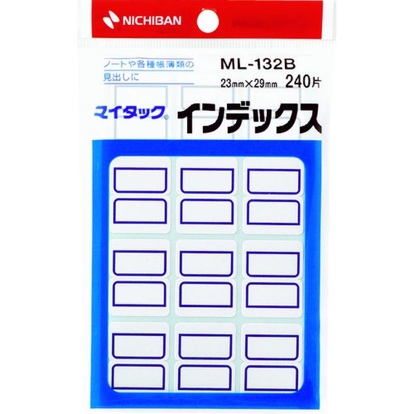 ・ラミネート加工していない再生可能なはく離紙を使用しています。・帳簿類や書類の見出し整理に便利です。・1パック入り数：240片(12片X20シート)・サイズ：中、青枠・色:青・タイプ:長方形(中サイズ)・基材：上質紙・粘着剤：アクリル系・生産国 日本・JANコード 4987167001667・質量 42gML-132B楽天 HD店　