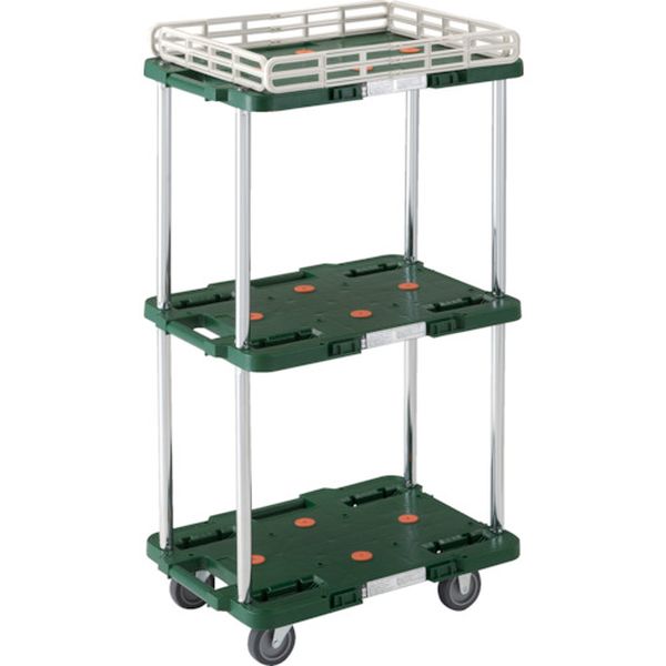 【メーカー在庫あり】 MPB503KGN 樹脂製台車 ルートバン 3段式 こぼれ止め1段付 370X500 緑 MPB-503K-GN HD店