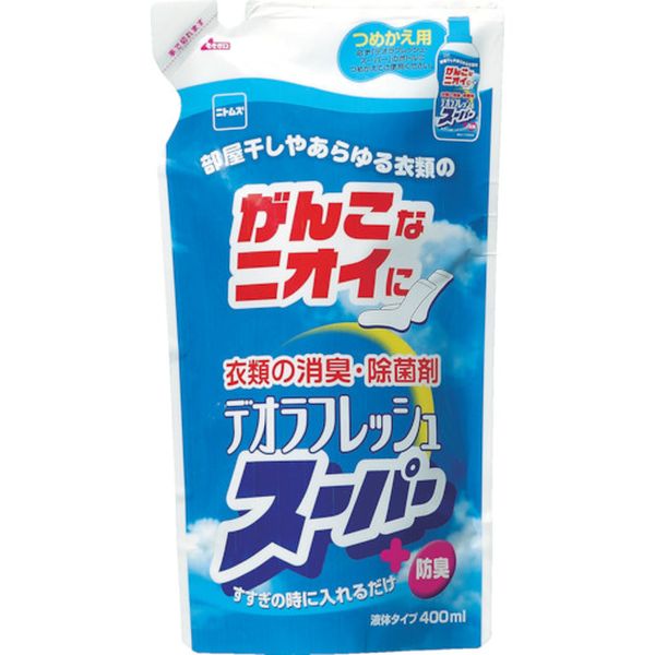 ・洗剤だけでは取れないニオイに効きます。・部屋干しでもニオわない、洗濯しながら衣類やタオルを消臭・除菌します。・天然成分だから肌にも安心です。(界面活性剤は使用していません)・洗剤と一緒にご使用ください。・洗濯ものの消臭・除菌に・タイプ：液体・強力消臭・詰め替え・容量(ml)：400・主成分:緑茶抽出物、竹エキス・生産国 日本・JANコード 4904140520403・質量 415g・コード：793-1026 ・品目：N2040N2040楽天 HD店　