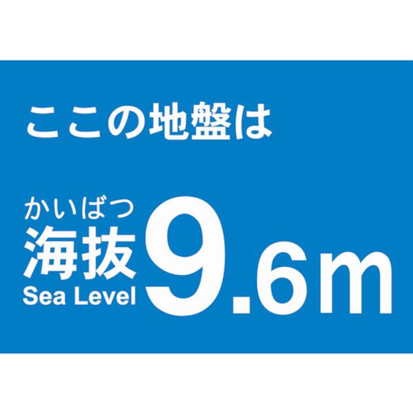 ・屋内外使用可能です。・表示内容:ここの地盤は海抜9.6m・取付仕様:粘着シール・取付方法：貼付タイプ・縦×横:120×170mm・塩化ビニール(PVC)・貼り付ける面のゴミ・油等を拭きとってください。・生産国 日本・JANコード 4989999363180・質量 17gTKBS-96 HD　